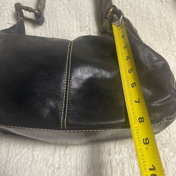 Wilson leather Black Leather Hobo Bag stitching accents & antique tone hardwares - Picture 9 of 14